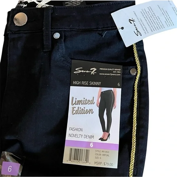 Seven7 Black Skinny Jeans with Gold Side Stripe sz 6 NWT - Picture 4 of 4
